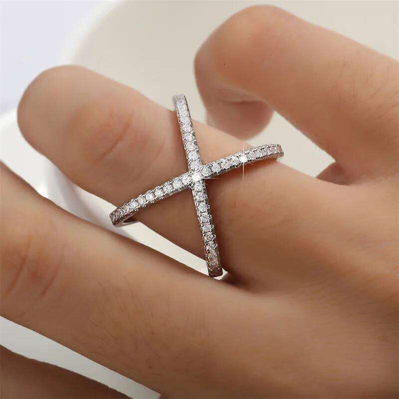 ZAKOL Fashion Cross X Shape Crystal Rings For Women White Color Micro Inlay Paved Zirconia Party Dating Jewelry Gift R178