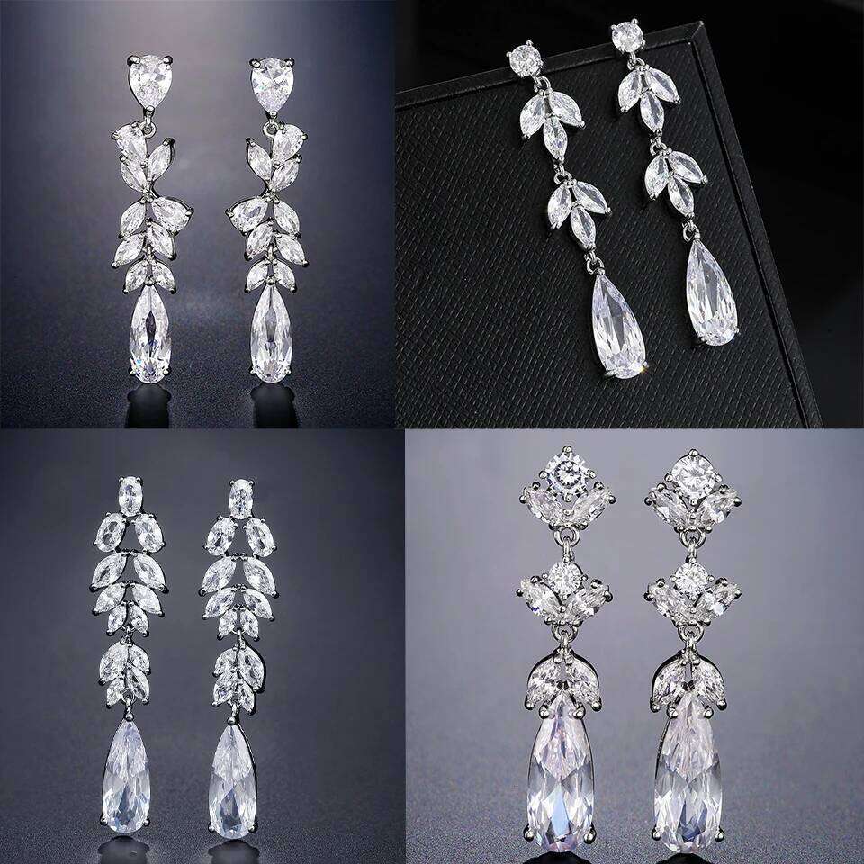 ZAKOL Sliver Color Teardrop Zirconia Bridal Earring for Women Charm Buling AAA CZ Crystal Wedding Party Jewelry Gift