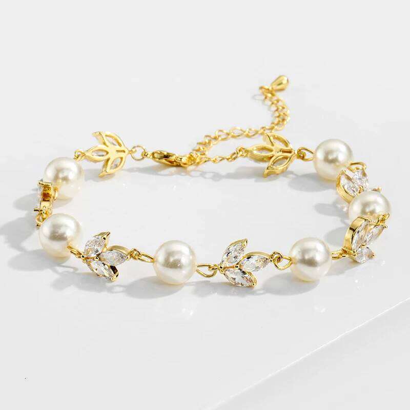 ZAKOL Luxury Shiny AAA Cubic Zirconia Imitation Pearl Charm Bracelet for Women Elegant Wedding Jewelry Gift