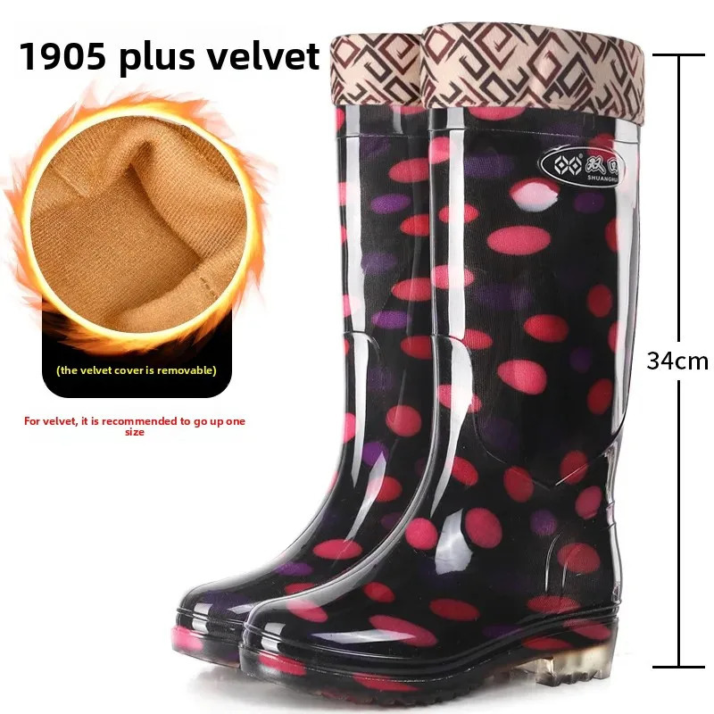 Womens High-Tube Rain Boots Cotton-Padded Fleece-Lined Mid-Calf Waterproof Non-Slip Shoe Covers Fashionable Winter Boots 251225