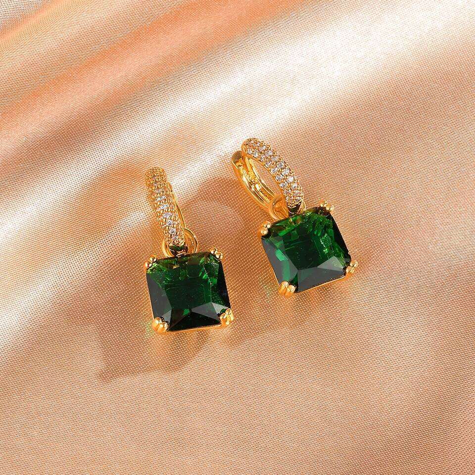 ZAKOL Geometric Square AAA Clear Zircon Drop Earrings for Women Buling Green Crystal CZ Ear Buckle Earring Luxury Party Jewelry