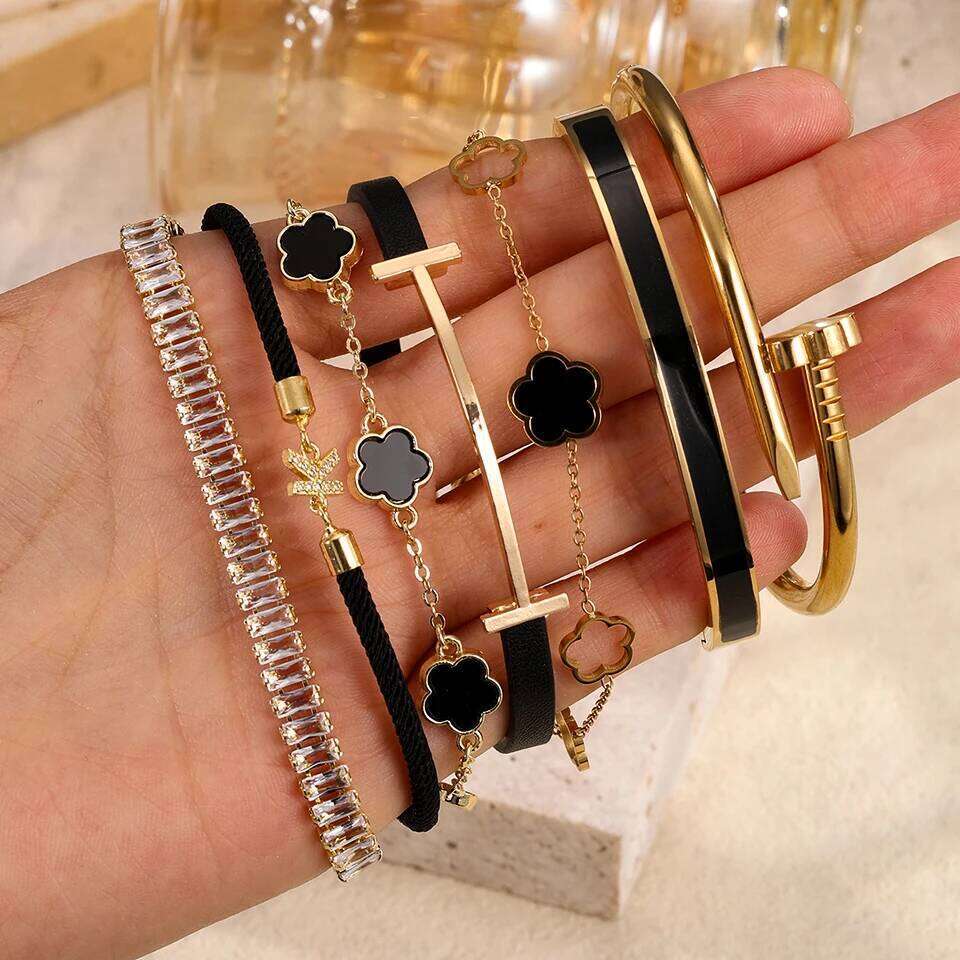 Fashion Korean Style Rectangle Zirconia Tennis Bracelets for Women Luxury Gold Color Crystal Party Jewelry