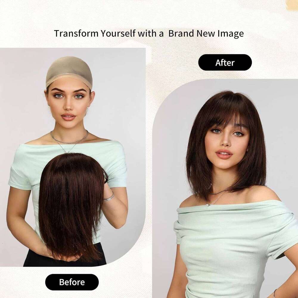 Ombre Ash Blonde Bob Remy Human Short Straight Natural Layered Hair Wig for Women Daily Machine Made 12 inch