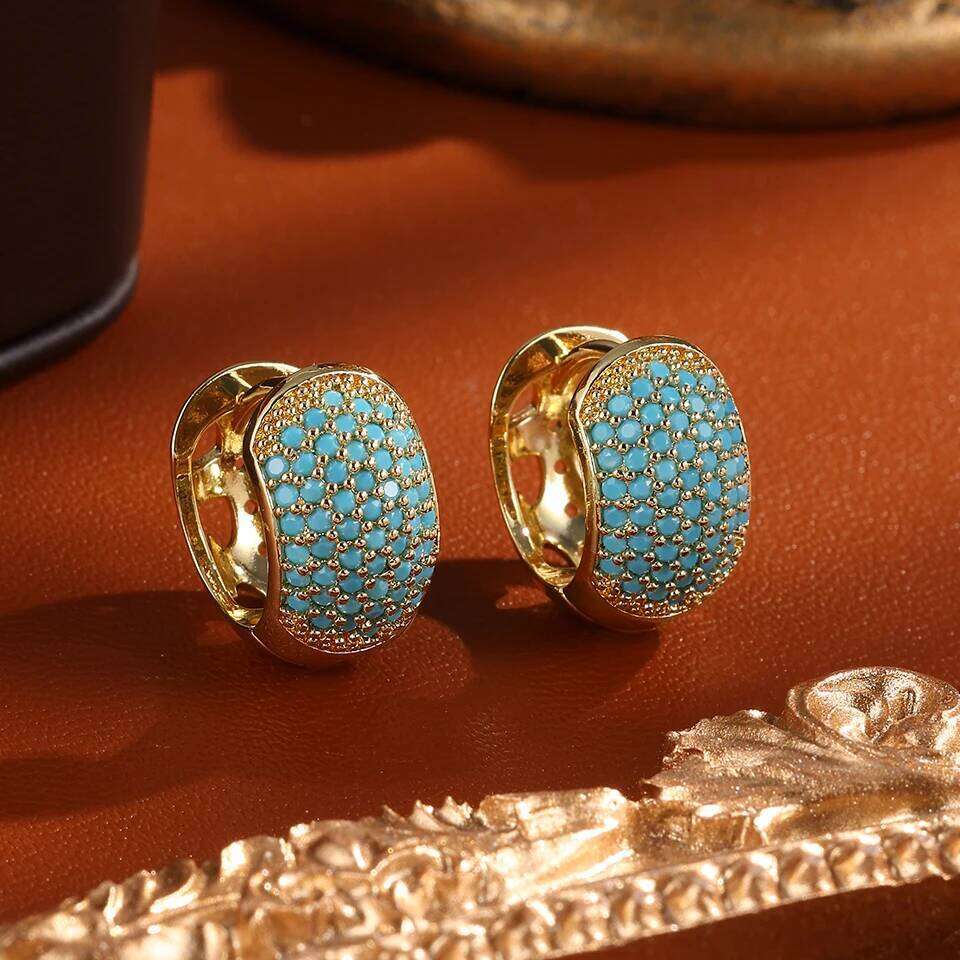 ZAKOL New Niche Chunky Turquoise Square Hoop Earrings for Women Shiny Zirconia Ear Buckle Luxury Party Wedding Jewelry