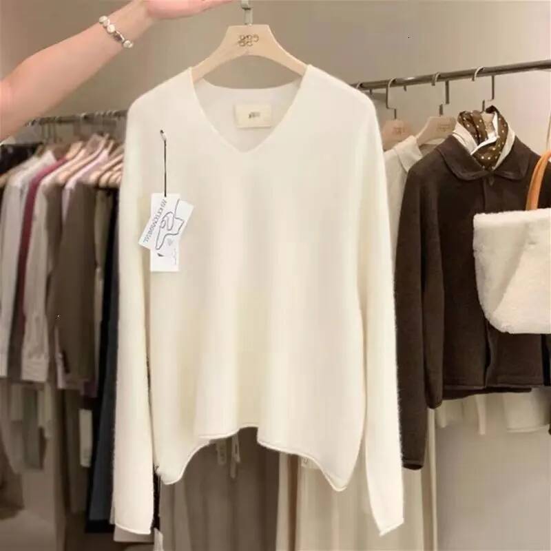 Women's Sweater Spring Autumn V-neck Long Sleeve Pullover High Quality 100% Merino Wool Knitwear Cashmere Top
