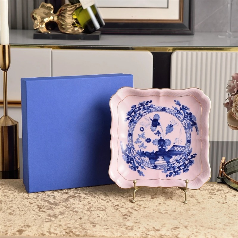 Ceramic Printed Tableware Package Kitchen Supplies Afternoon Tea Cup and Saucer Tray Milk Pot Tableware Storage High Foot Plate