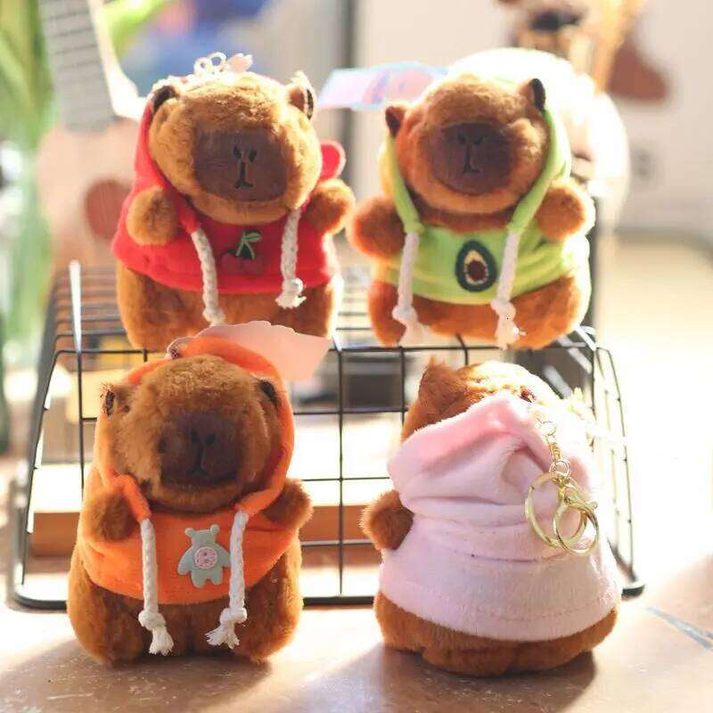 ZAKOL Cute Cartoon Capybara Pendant Keychain Plush Toy Bag Hanging Ornaments Lovely Kapila Doll with Clothes Animal Keyring