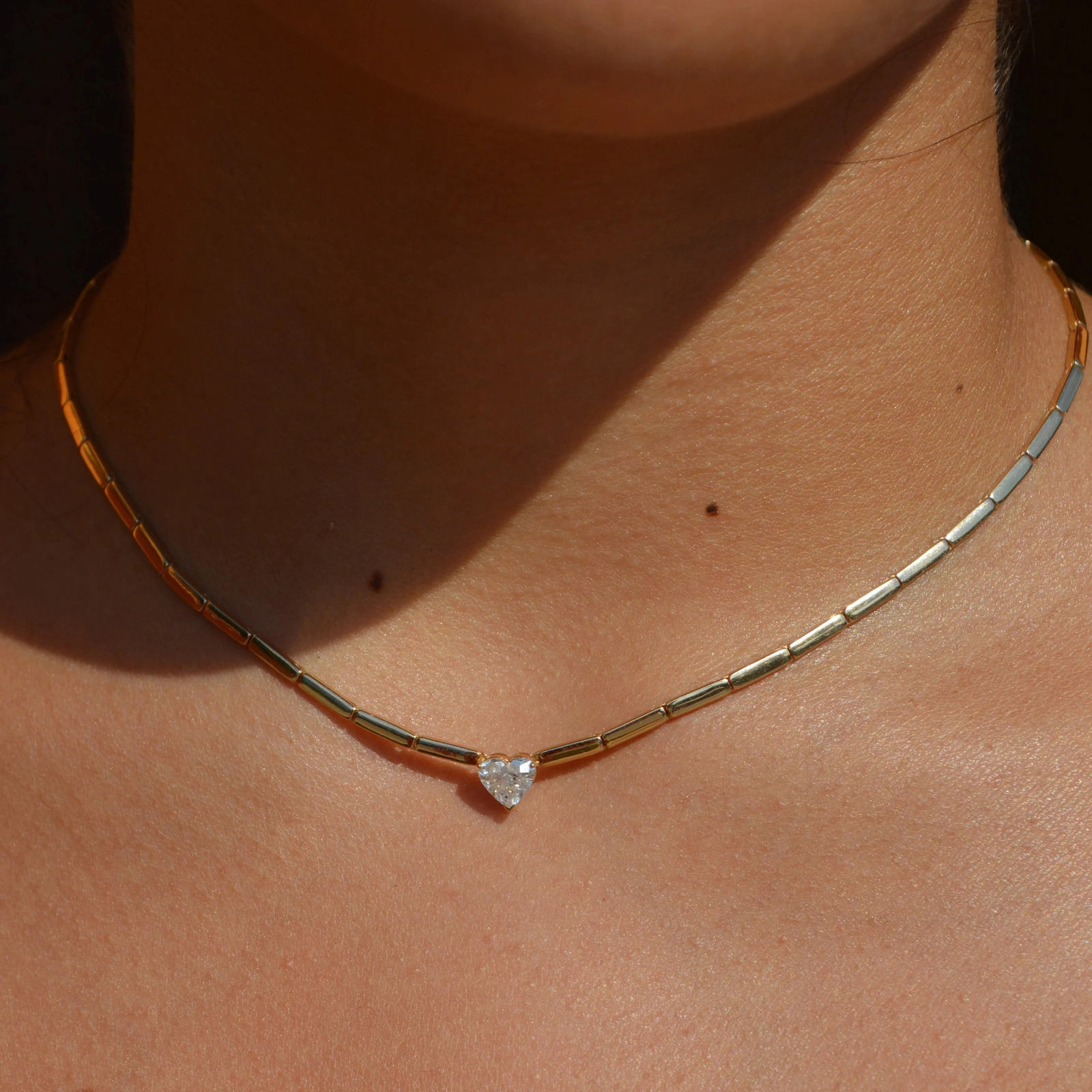 Arrived Women Choker Geometric Bar Link Chain Single 5A Heart Cubic Zirconia CZ Sparking Necklace Fashion 251223