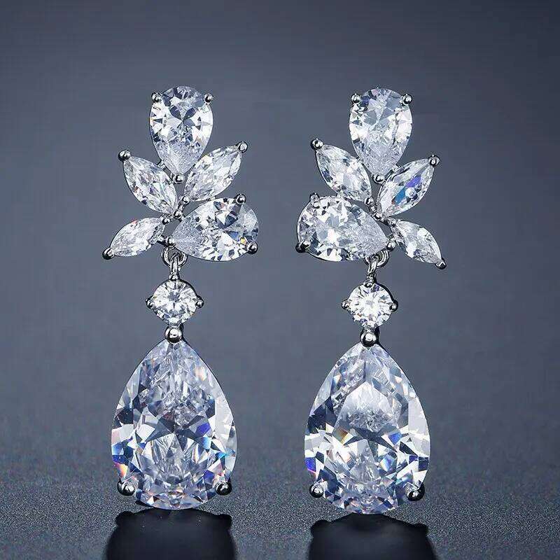 New Luxury Water Drop Silver Color Cubic Zirconia Earrings for Women Fashion Bridal Dangle Marriage Wedding Jewelry