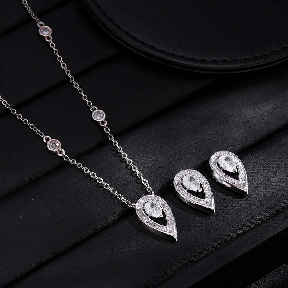 ZAKOL 4Pcs/Set AAA Cubic Zirconia Pear-shaped Wedding Set for Women Elegant Shiny Crystal Aesthetic Jewelry Gift