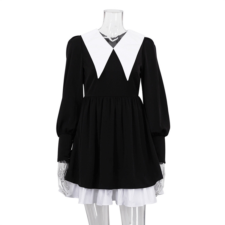 New Autumn Winter French Design Doll Collar Waist Slimming Hepburn Style free shipping Little Black Puff Dress