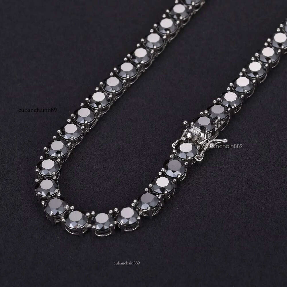 New Trendy Custom 4mm 925 Sterling Silver Black VVS Moissanite Diamond Clustered Tennis Chain Necklace for Men Women