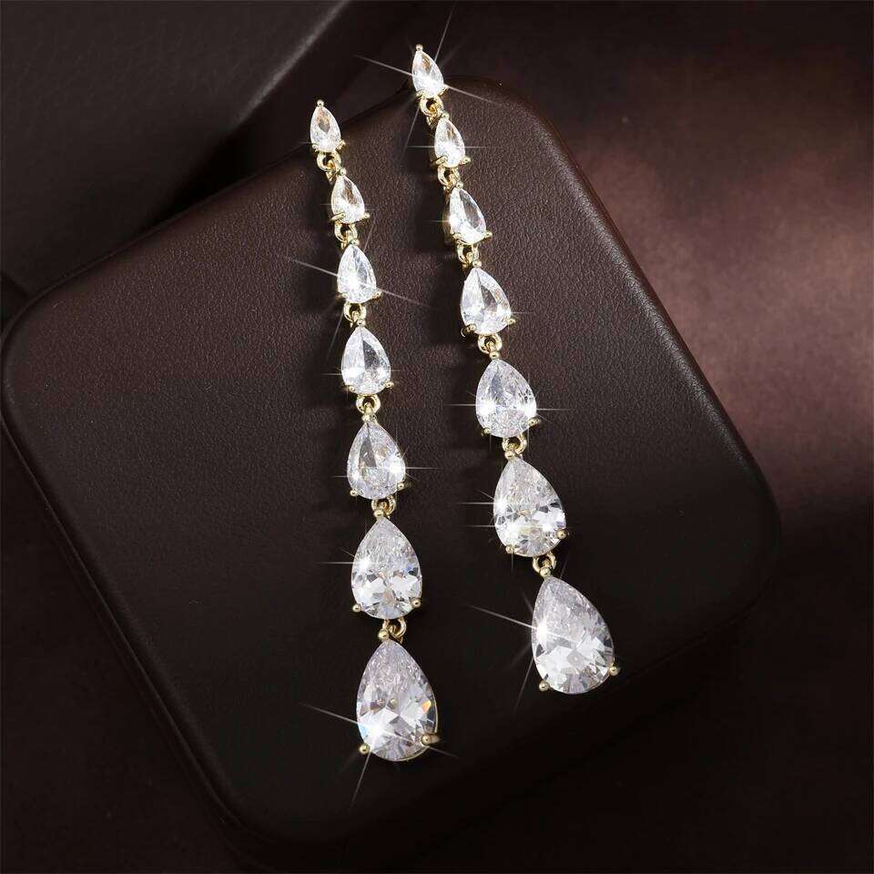 ZAKOL Gorgeous Water Drop Zirconia Long Dangle Earrings Women Sliver Color Shiny Zircon Crystal Bridal Earring Party Jewelry