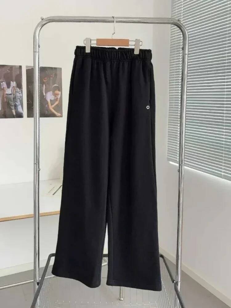 Women's Sports Pants Elastic High Waist Black Straight Trousers Cotton Loose 2025 Autumn Winter Thicken Warm Sweatpants Women