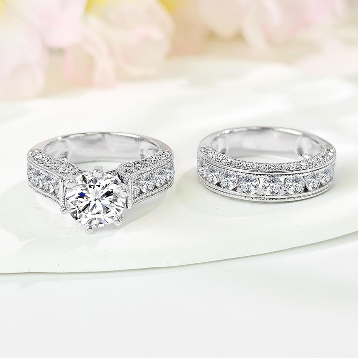 Choucong Wedding Rings Vintage Jewelry 18K White Gold Fill Round Cut 5A Ziron CZ Diamond Gemstones Eternity Women Party Women Couple Ring Set Gift