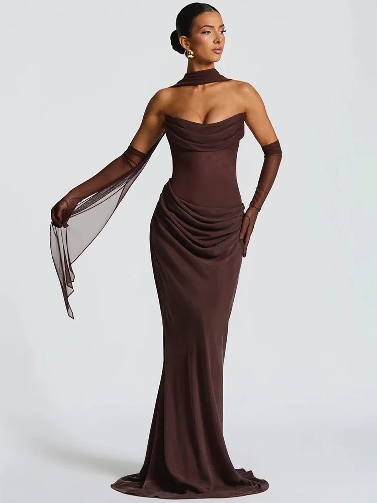 Off-shoulder Backless Sexy Maxi Dress Women Gown Elegant Scarf Collar Strapless Sleeveless Bodycon Club Party Dresses 251217