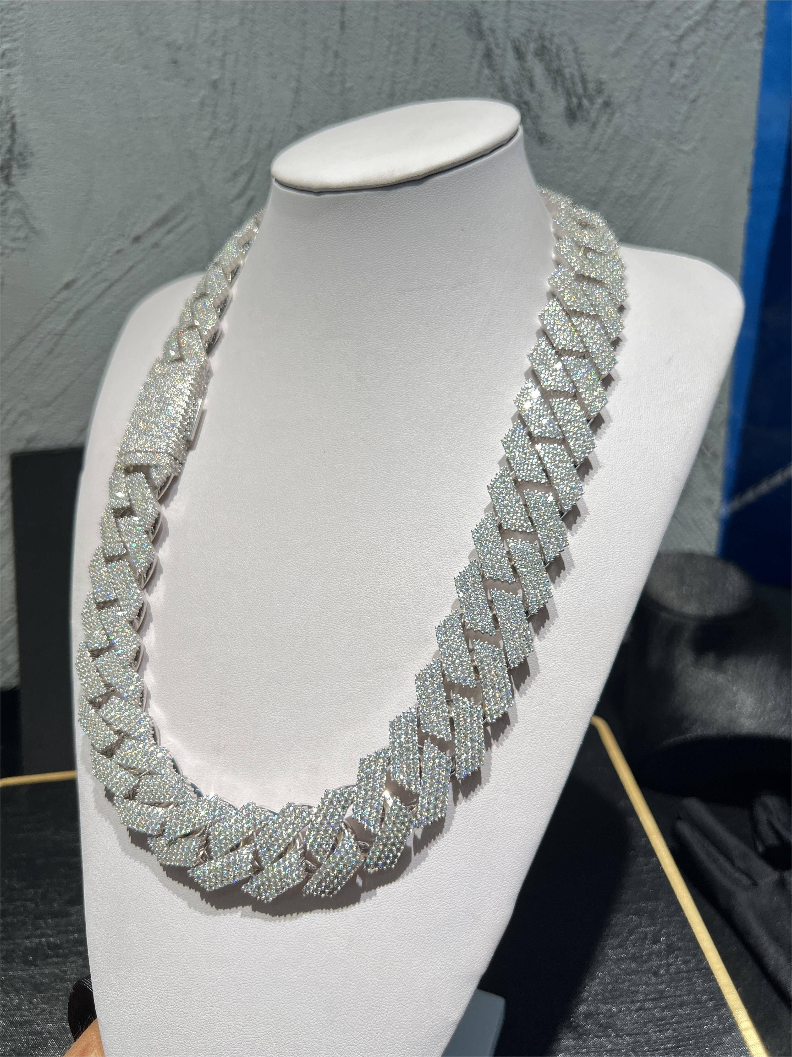 20mm KIBO GEMS Hot Sale 925 Sterling Silver Cuban Link Chain Hip Hop Moissanite Cuban Chain