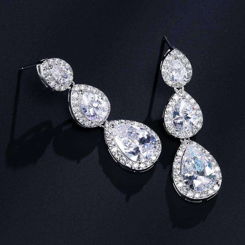 ZAKOL Classic 3 Pcs Big Water Drop Zircon Long Dangle Earrings for Women Elegant Wedding Party Jewelry