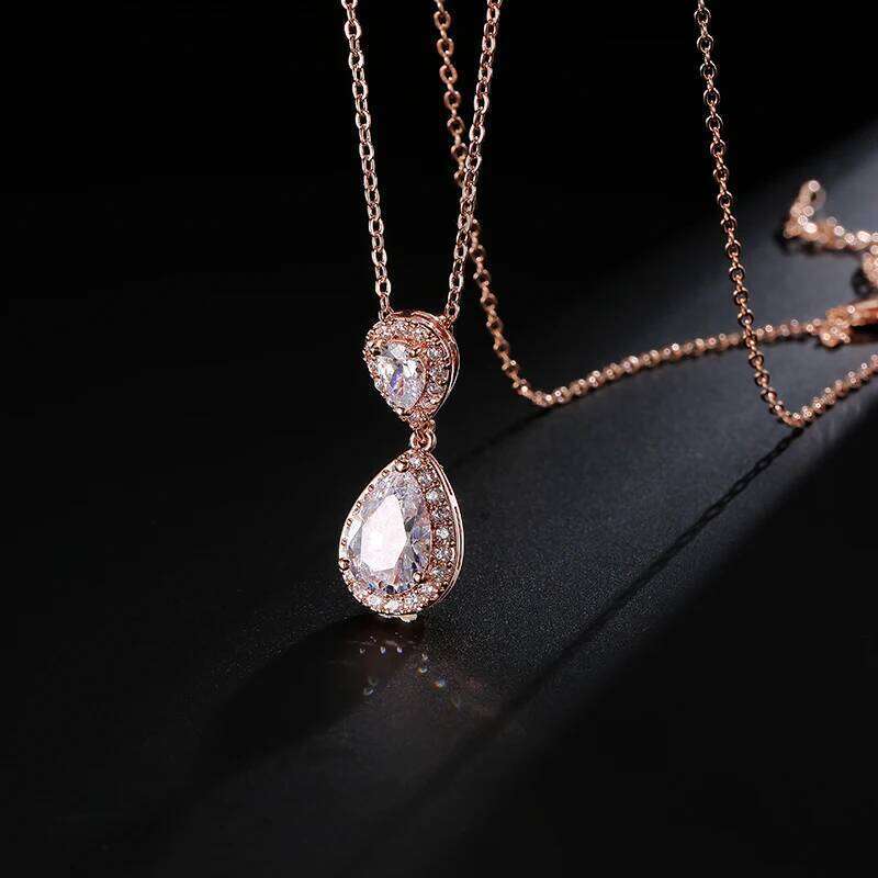 ZAKOL Classic Water Drop AAA Cubic Zirconia Pendant Necklace for Women Aesthetic Luxury Trendy Wedding Jewelry