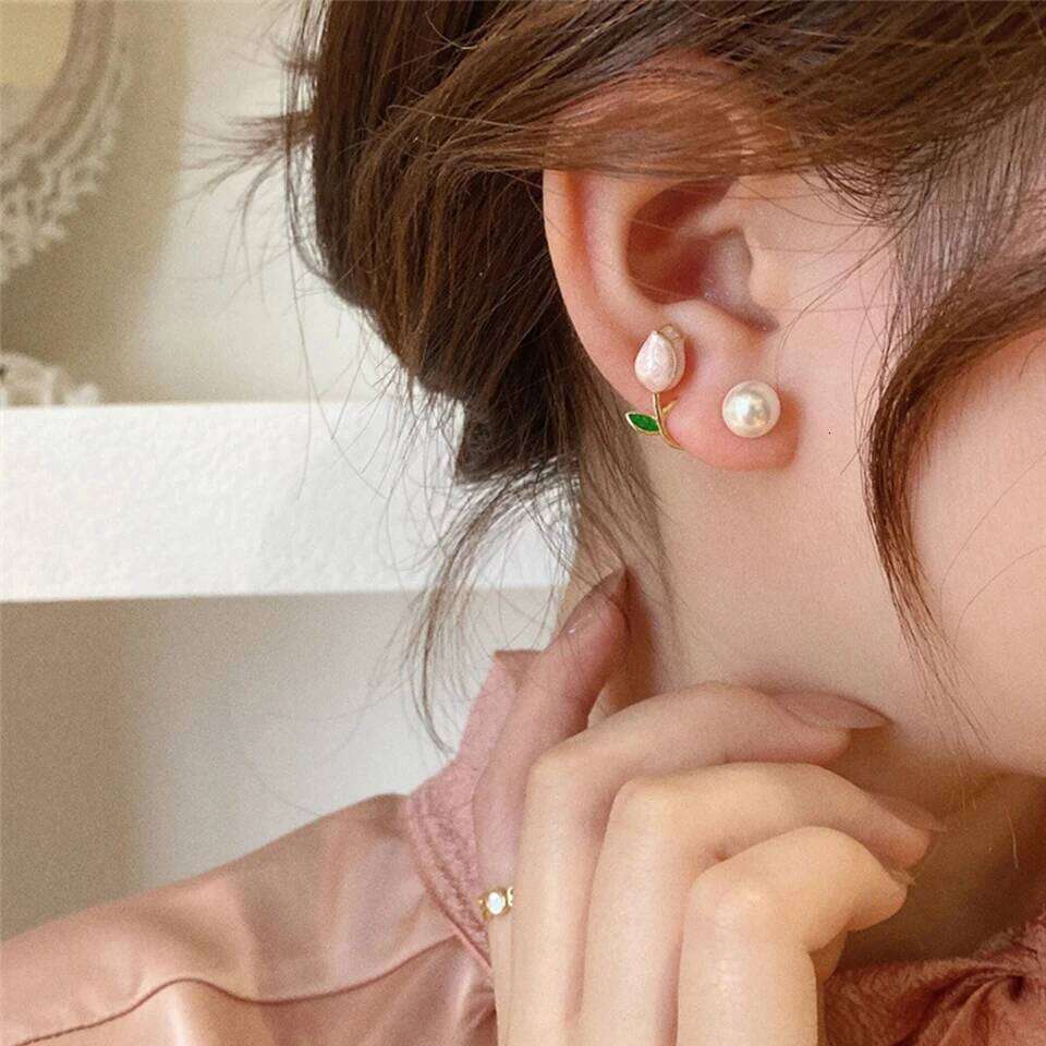 ZAKOL Fresh Rose Stud with Imitation Pearl Sweet Pink Tulip Earrings Exquisite New Accessories for Women Trendy Jewelry