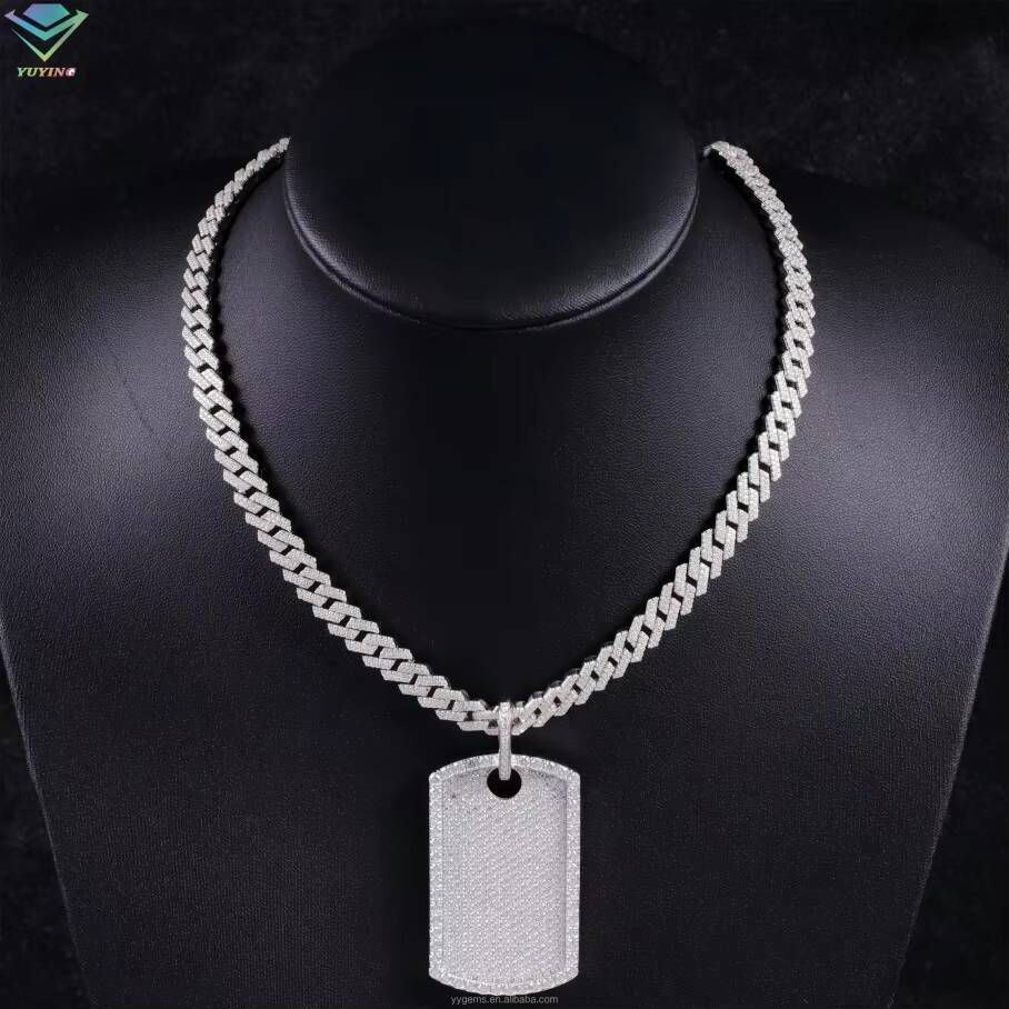 Full Iced Out Moissanite Diamonds Tag Pendant Rope Chain White Gold Plated 925 Silver Hip Hop Pendant Dog Tag Necklace Jewelry