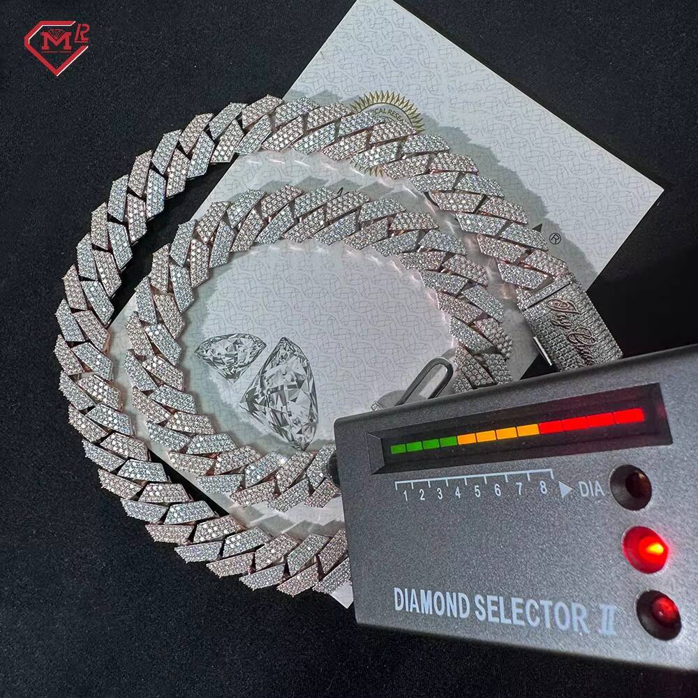 Two Tone Moissanite Cuban Link Chain 925 Silver Hip Hop Heavy Borderless Miami Moissanite Chain