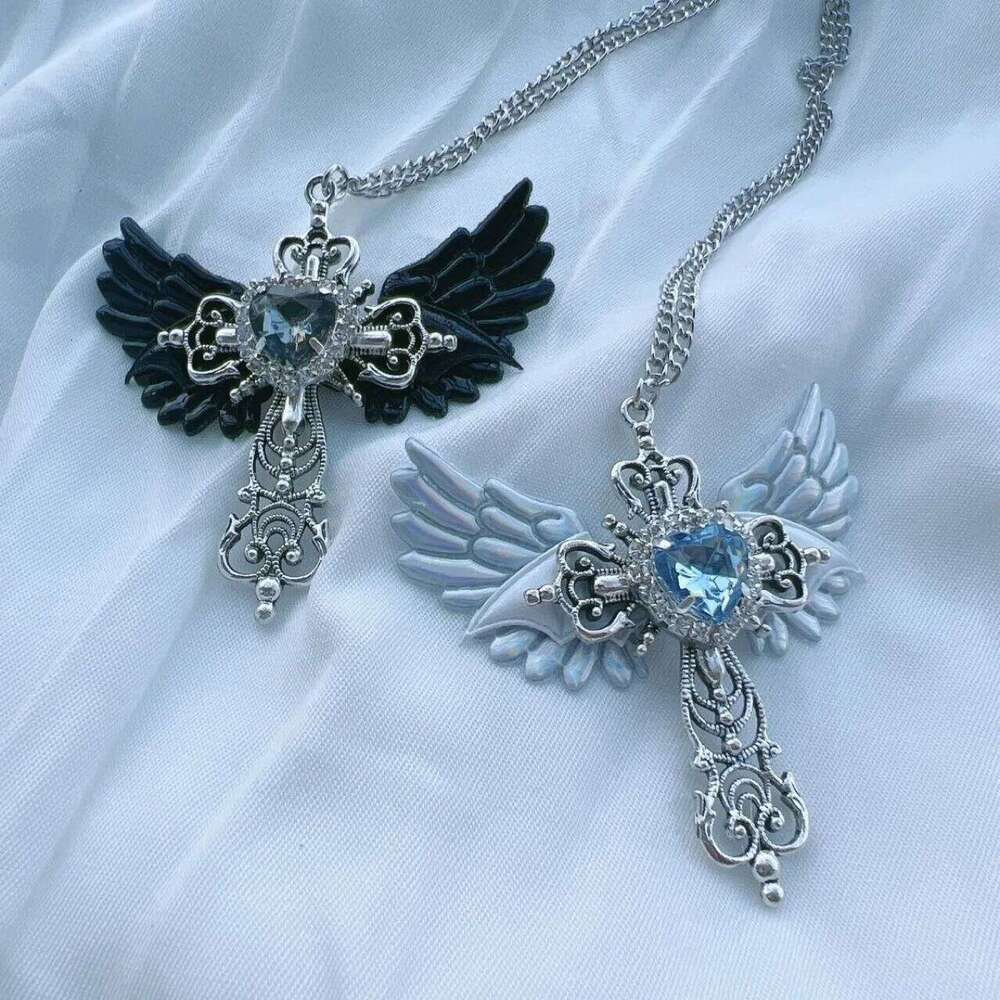 ZAKOL Crown Heart Angel Wings Cross Pendant Necklaces For Women Men Crystal Metal Crucifix Clavicle Chain Choker Jewelry Gifts