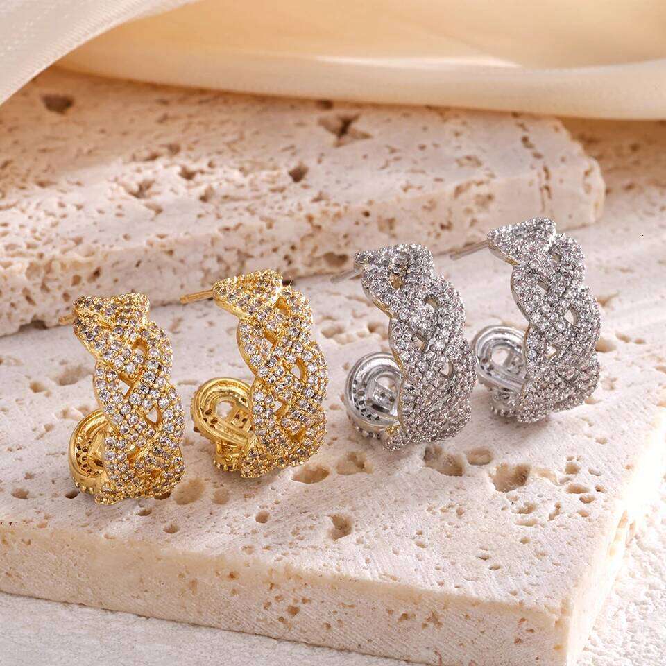 ZAKOL Buling Cubic Zirconia Chain Hoop Earring for Women Link Twist Geometric Fashion Ear Accessories Party Jewelry