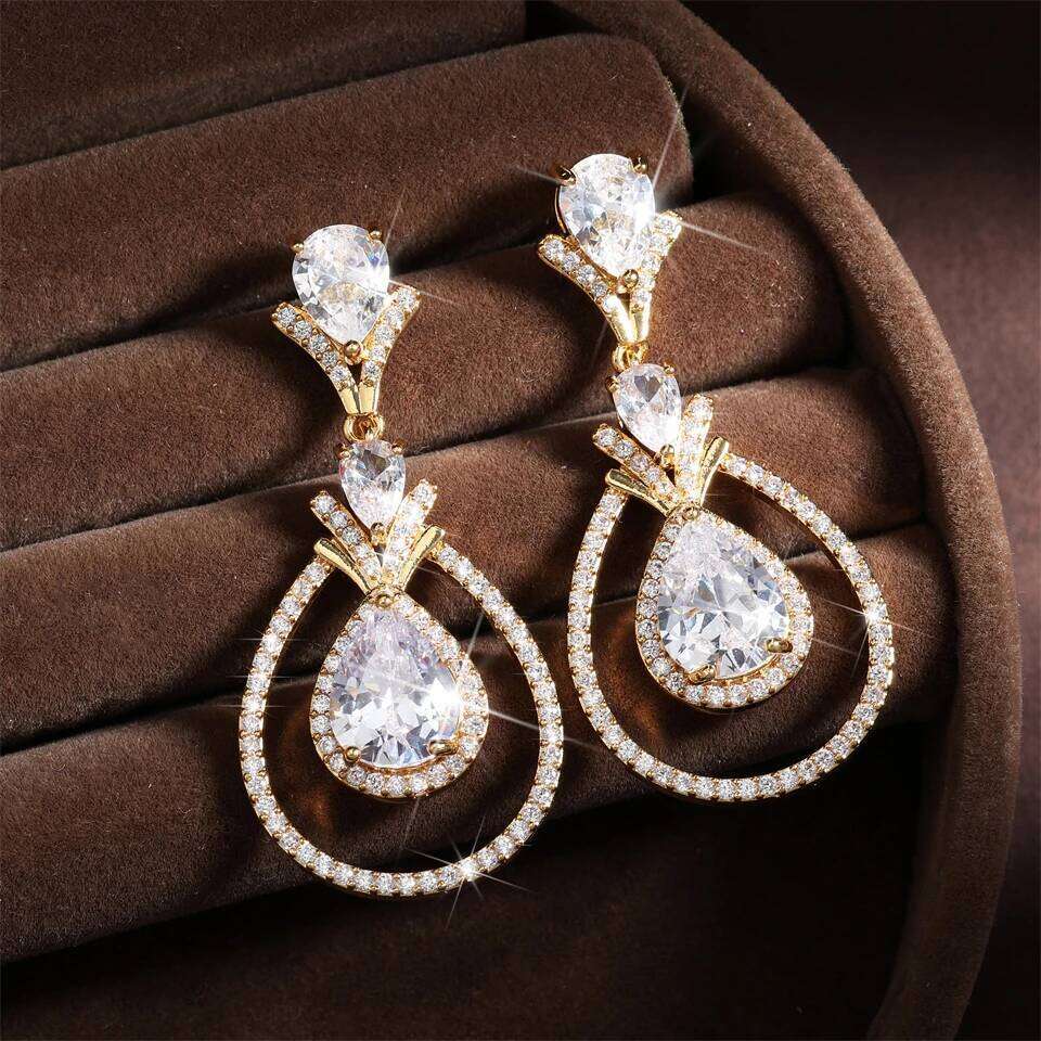 ZAKOL Luxury Geometric Water Drop Zircon Earrings for Bridal Wedding Women's Silver Color Party Jewelry