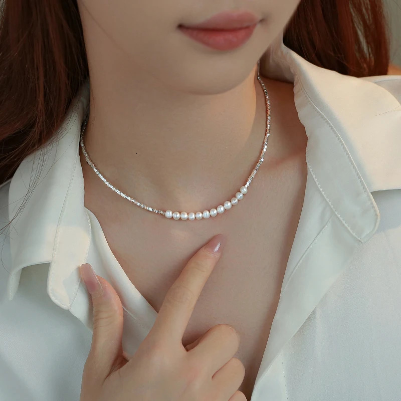 HENGSHENG Irregular Small 925 Sterling Silver Freshwater 5-6mm White Pearl Necklace Fine Trendy Jewelry Gift for Women Girls 251223