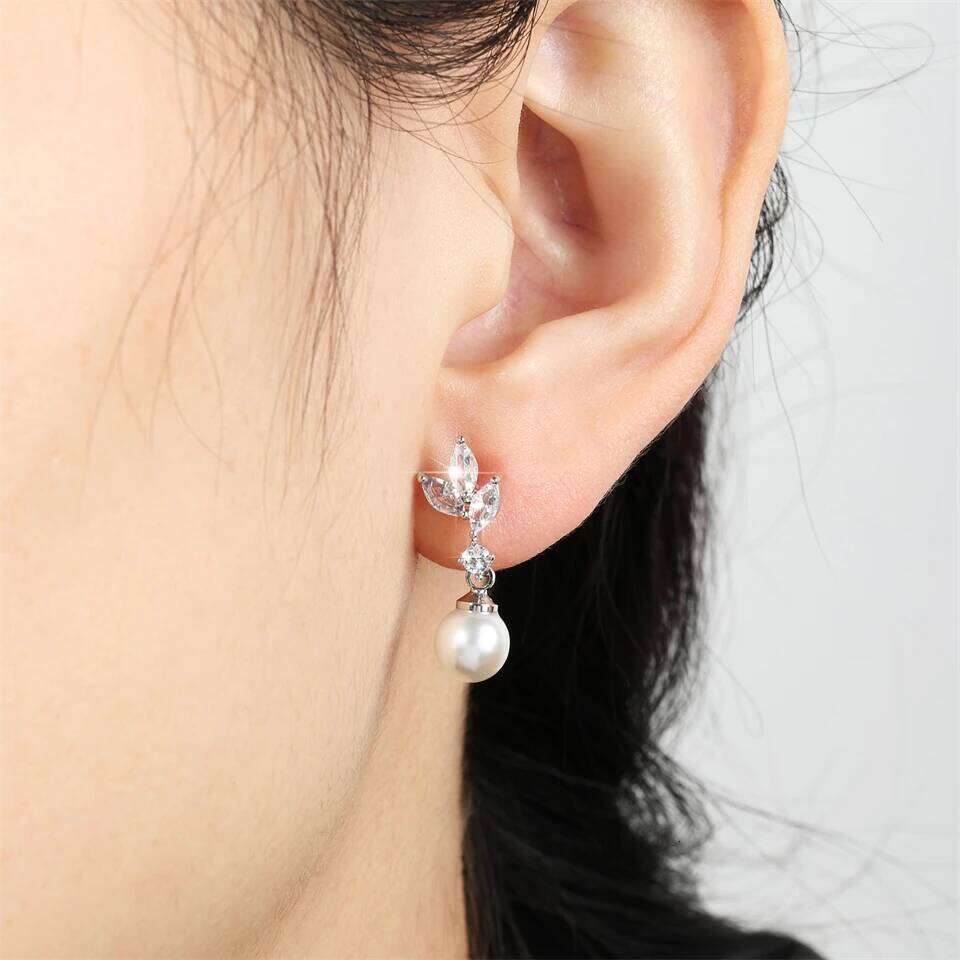ZAKOL Unique Exquisite Marquise Zirconia Imitation Pearl Drop Earrings for Women Elegant Bridal Wedding Jewelry