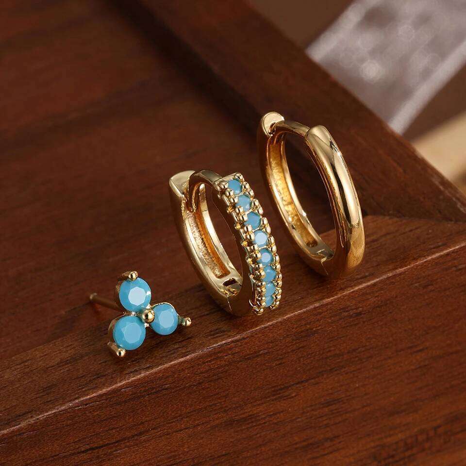 ZAKOL 6Pcs Fashion Blue Turquoise Series Hoop Earring Set for Women Girls Exquisite Shiny Zircon Jewelry Accessories Gift
