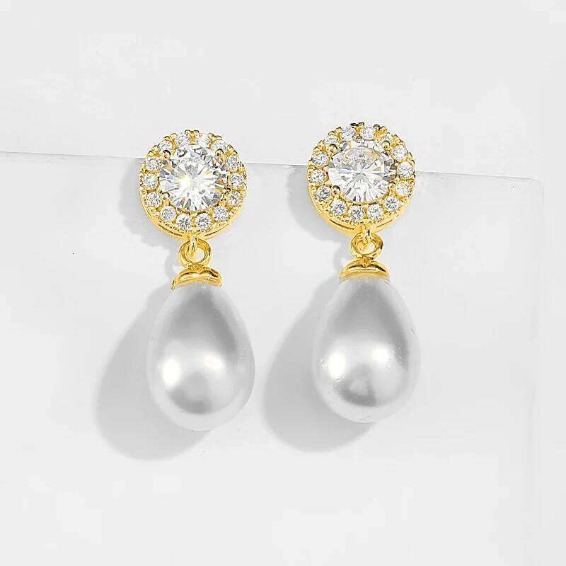 ZAKOL Elegant Geometric Zircon Imitation Pearl Drop Earring for Women Shiny Crystal Bridal Promise Engagement Wedding Jewelry
