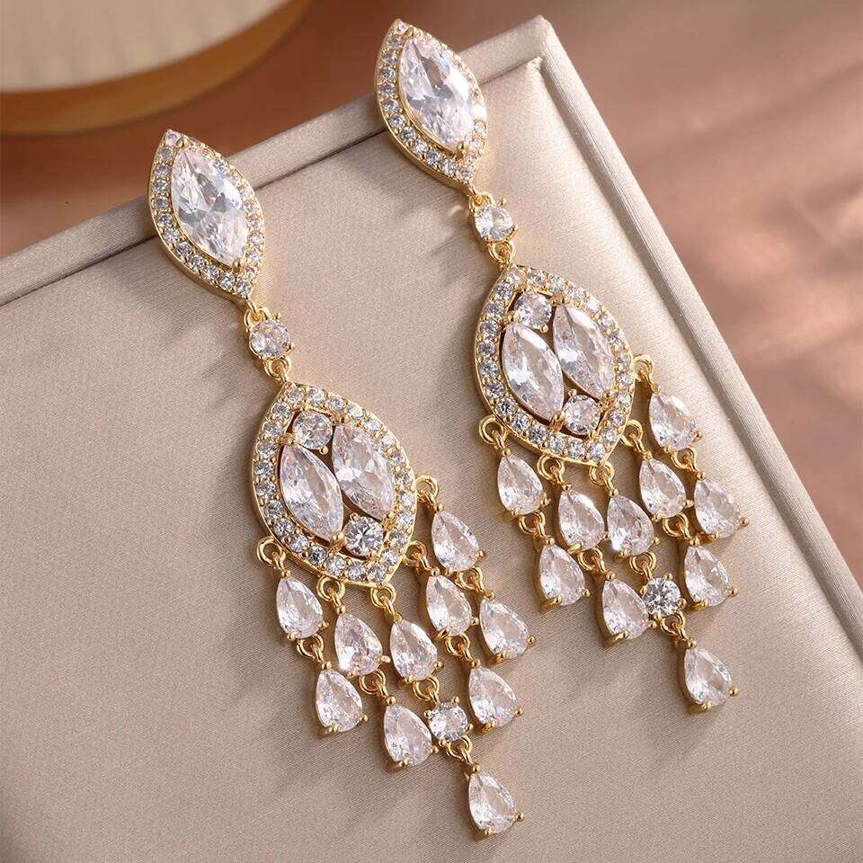 ZAKOL Brand Gorgeous Clear Marquise AAA Cubic Zirconia Chandelier Drop Dangle Earrings Luxury Women's Wedding Banquet Jewelry