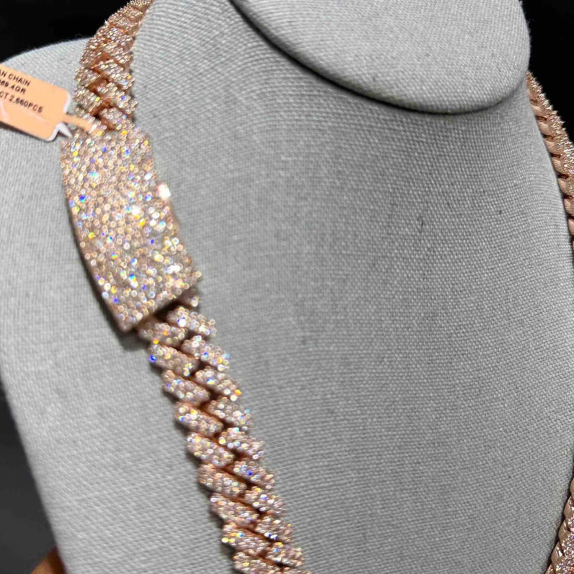 High Quality 14mm Miami Cuban Chain Iced Chain Ready Ship Sterling Silver Rose Gold VVS Lab Grown Diamond Cuban Link