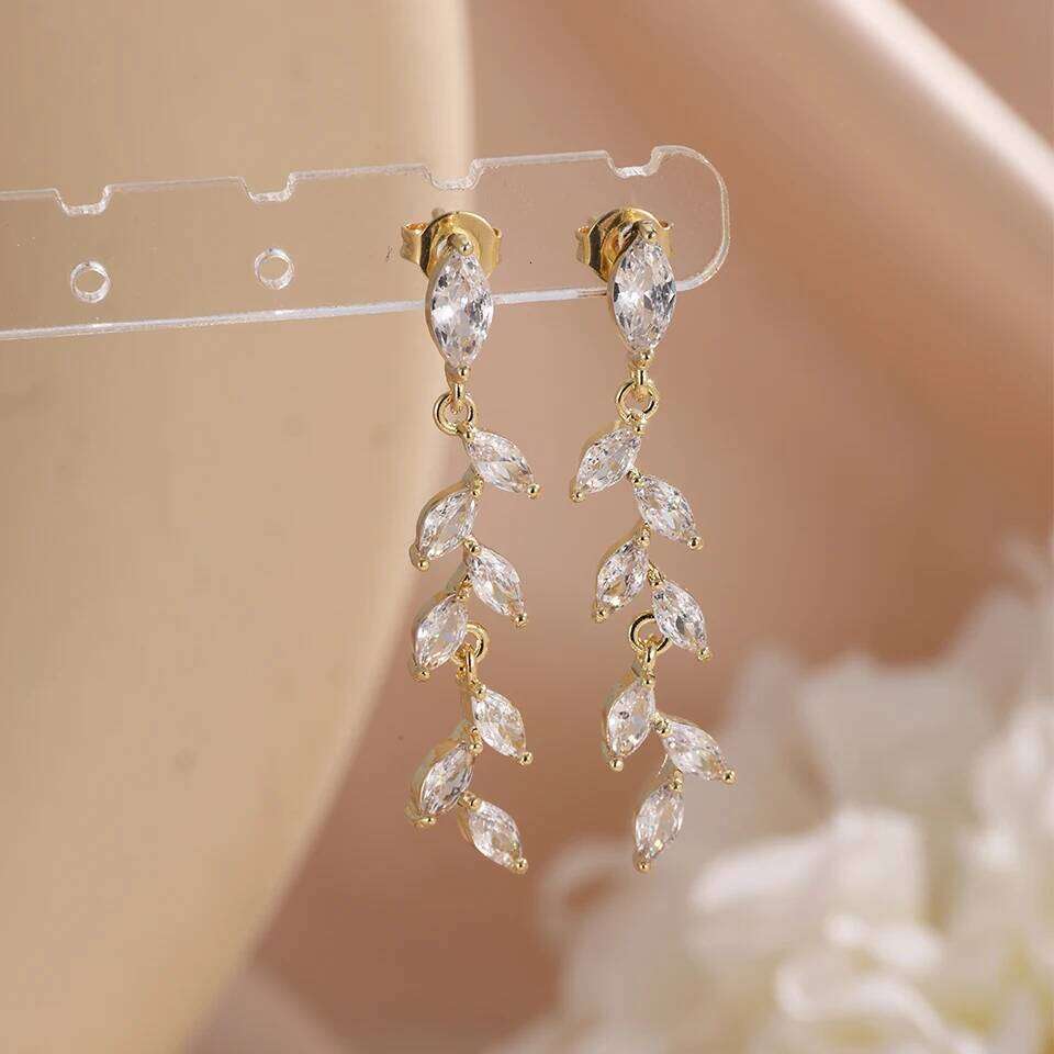 ZAKOL New Arrival Full Micro-set Cubic Zirconia Leaf Earring for Women Luxury Shiny CZ Bridal Wedding Jewelry