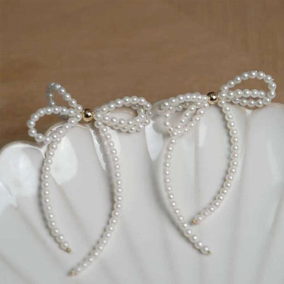 ZAKOL White Bow Imitation Pearl Tassel Drop for Women Temperament Korean Fashion Earrings Wedding Party Jewelry