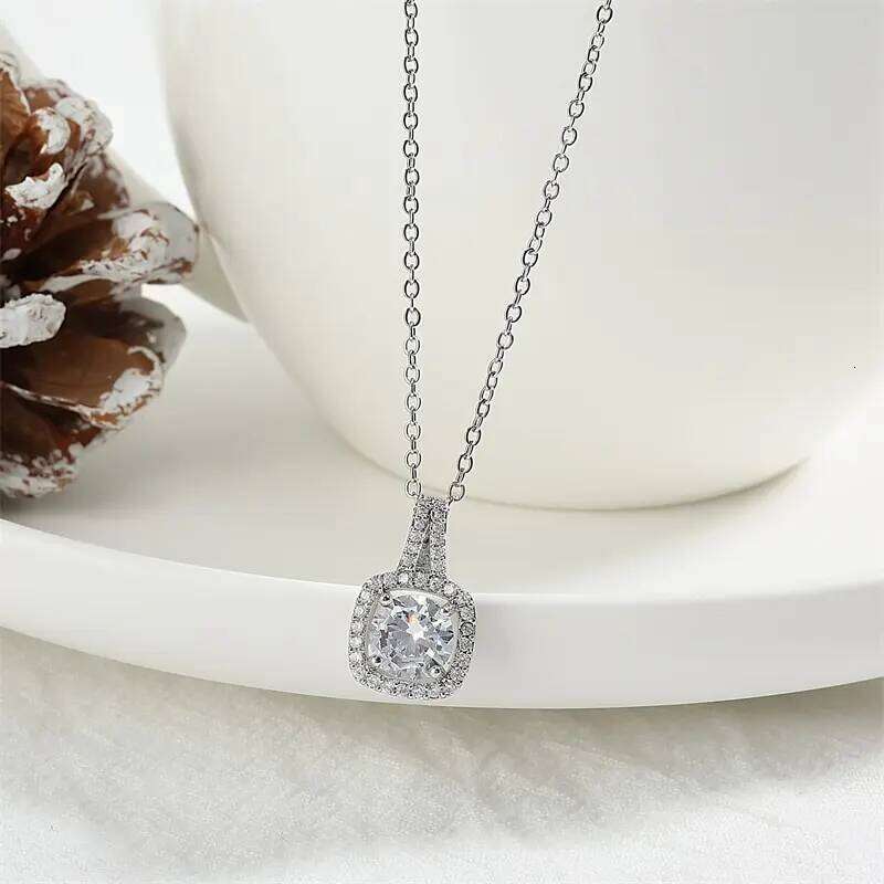 ZAKOL Simple Geometric Crystal White Zircon Pendant Necklace For Women Silver-Color Wedding Party Jewelry Gift With Box