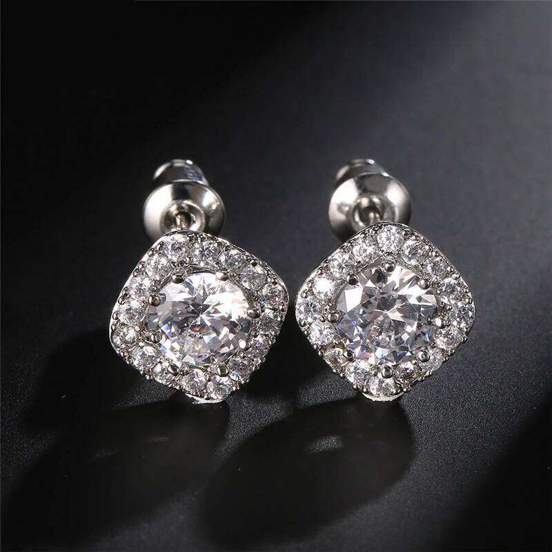 ZAKOL Classic White Square CZ Stud Earrings For Women Exquisite Round Cubic Zirconia Crystal Ear Jewelry Gift