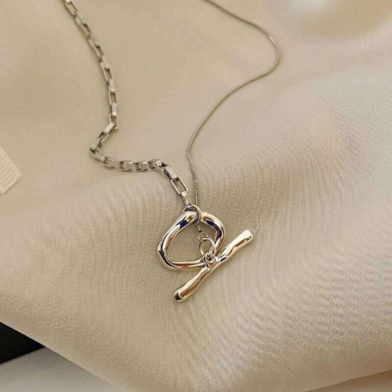 ZAKOL Korean Style O T Sweater Necklaces For Women Men Silver Color Metal Long Clavicle Chain Daily Party Jewelry Gifts