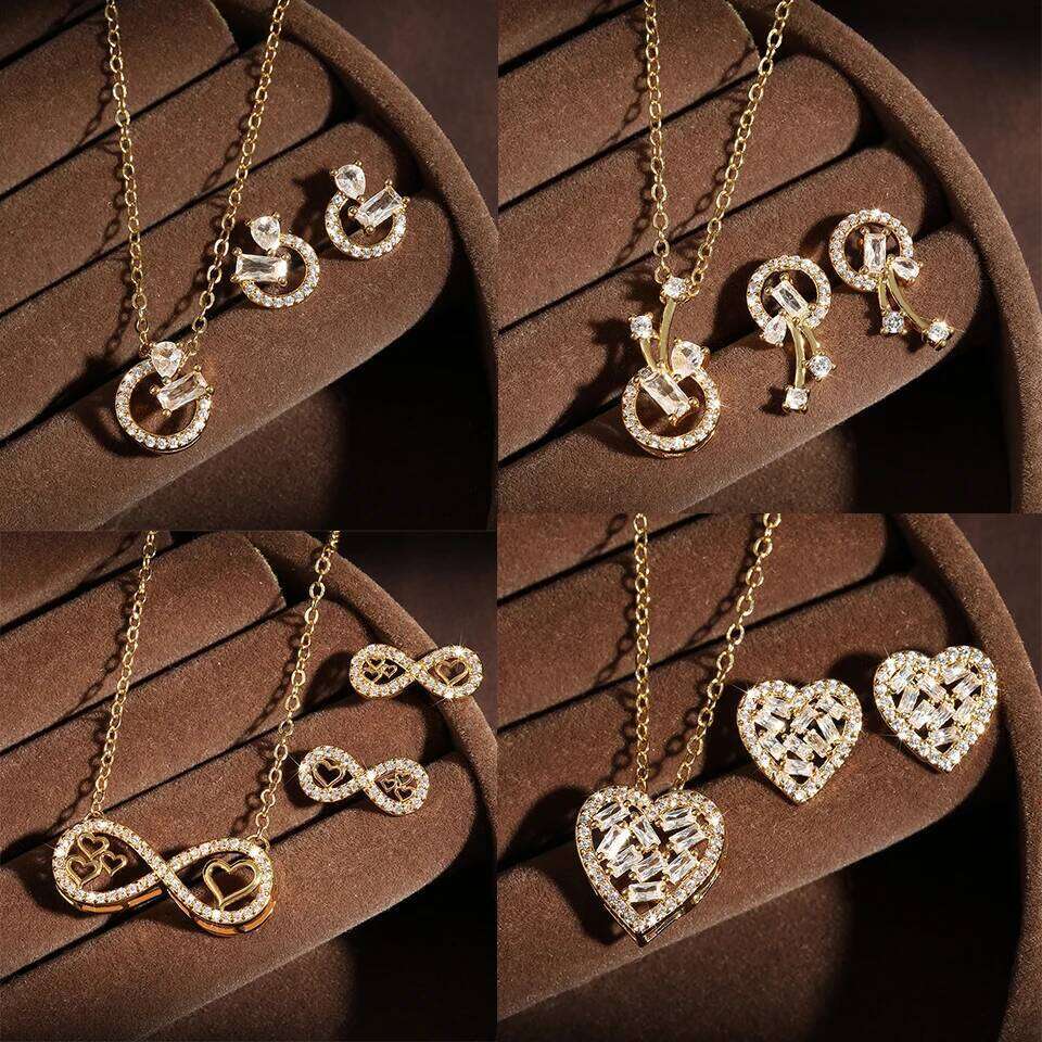 ZAKOL 2Pcs Geometric AAA+ Zircon Earring Necklaces for Women Shiny Baguette CZ Wedding Party Jewelry Set 2025 New