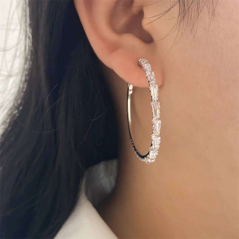 ZAKOL Fashion Exquisite Geometric Cz Zirconia Crystal Hoop Earrings Sliver Color Big Circle Earring Party Jewelry for Women