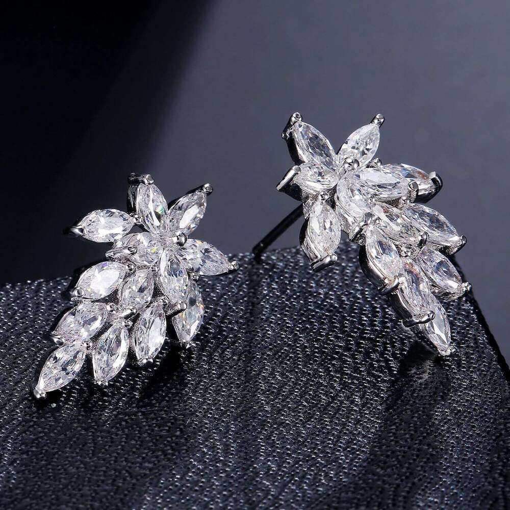 ZAKOL Elegant Marquise Crystal Zirconia Flower Stud Earrings Transparent CZ Bridal Wedding Party Earring