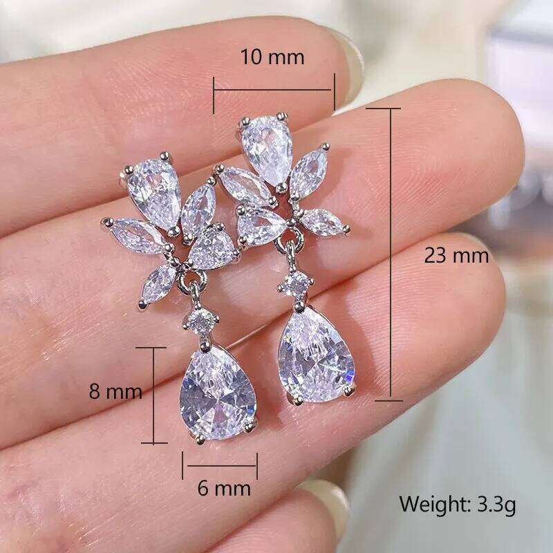 New Luxury Water Drop Silver Color Cubic Zirconia Earrings for Women Fashion Bridal Dangle Marriage Wedding Jewelry