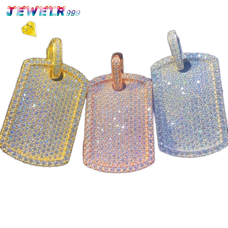 Yu Ying 925 Silver Cross-Shape Tag Pendant with VVS Round Diamond Iced Out Moissanite Pendants Charms