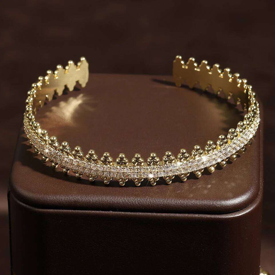 ZAKOL Luxury Shiny Full Marquise Zirconia Open Bangle Rings for Women 18K Gold Color Bracelet Wedding Jewelry Accessories