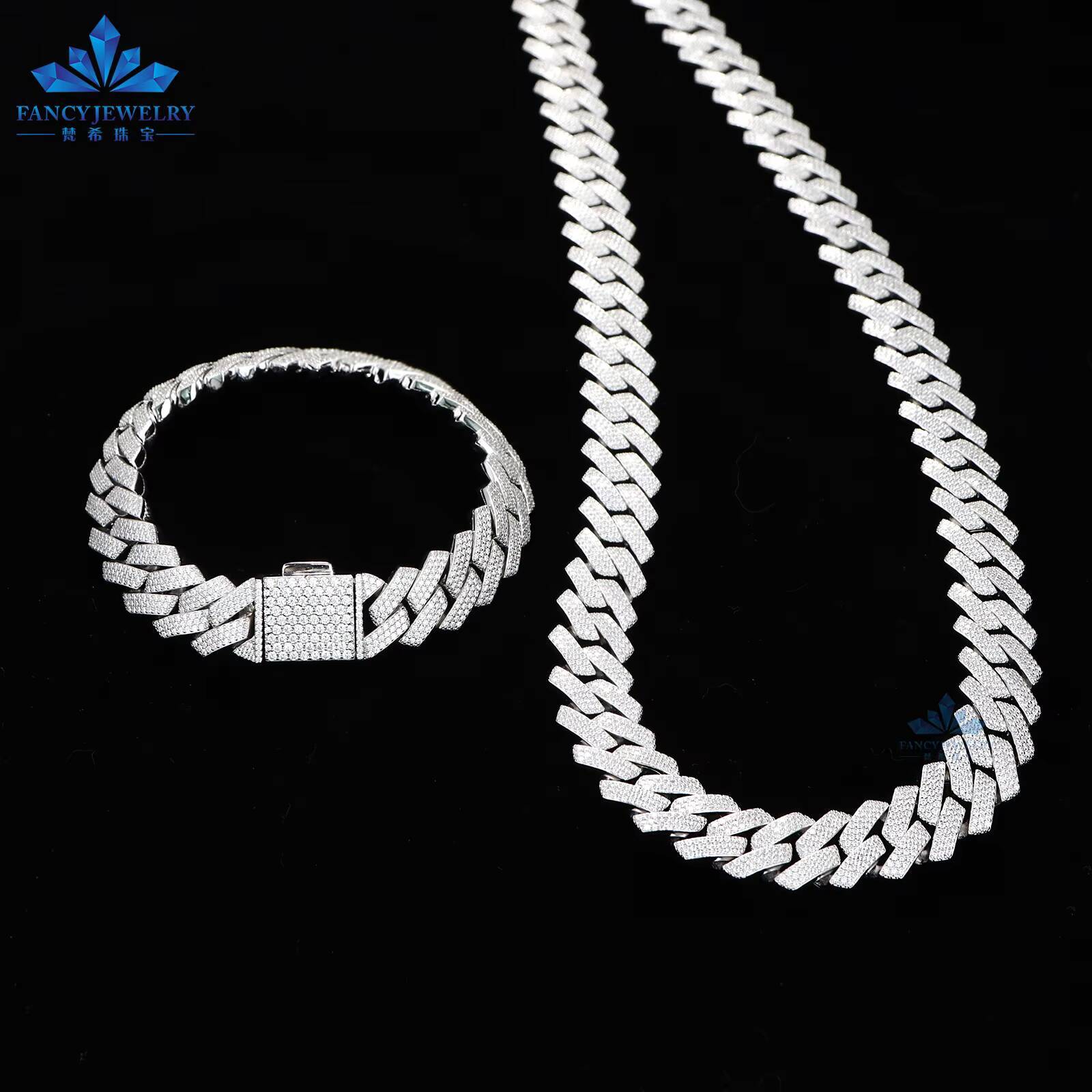 Iced Out 15mm VVS Moissanite Cuban Link Chain 925 Sterling Silver with Gold Plating Passes Diamond Tester Hip Hop Bracelet