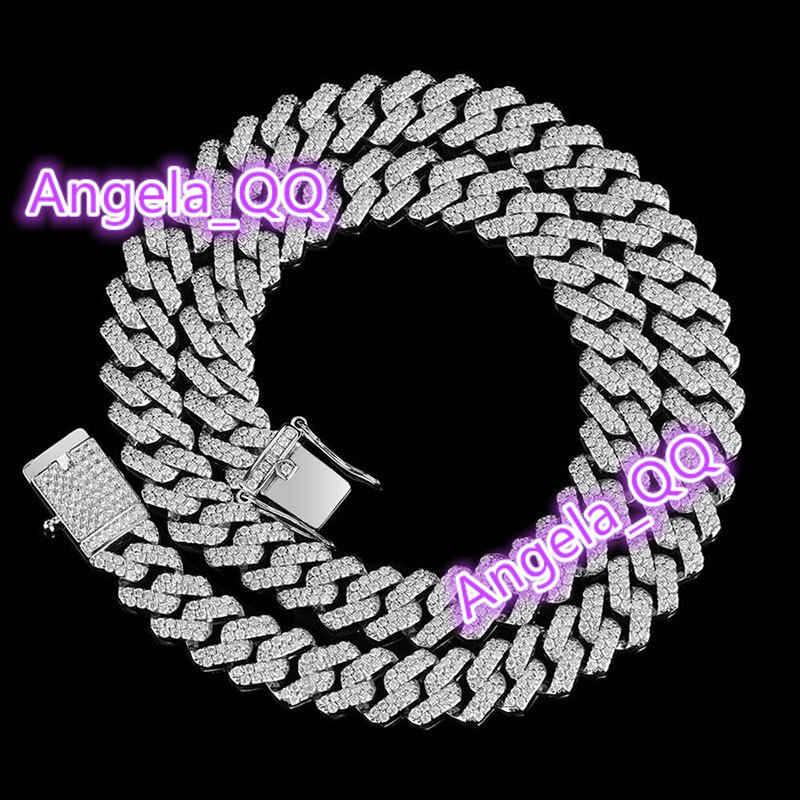 Hip Hop Mens 12mm Gold Prong Cubic D color vvs moissaniteia Claw Setting Fine Jewelry Iced Out Cuban Link Chain Necklace for Gifts