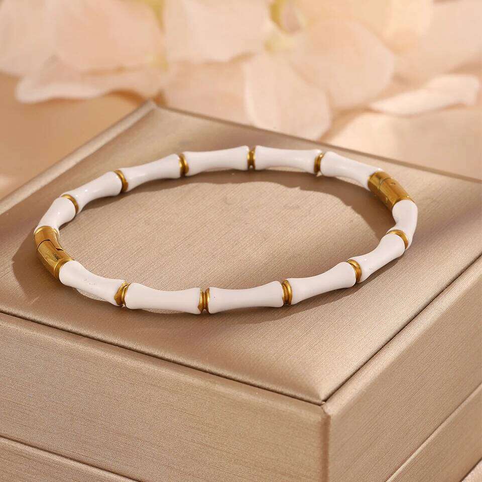 ZAKOL Stainless Steel Oval Buckle Oil Drop Bamboo Bracelet Fashionable Personality Simple Women's Jewelry Accessories