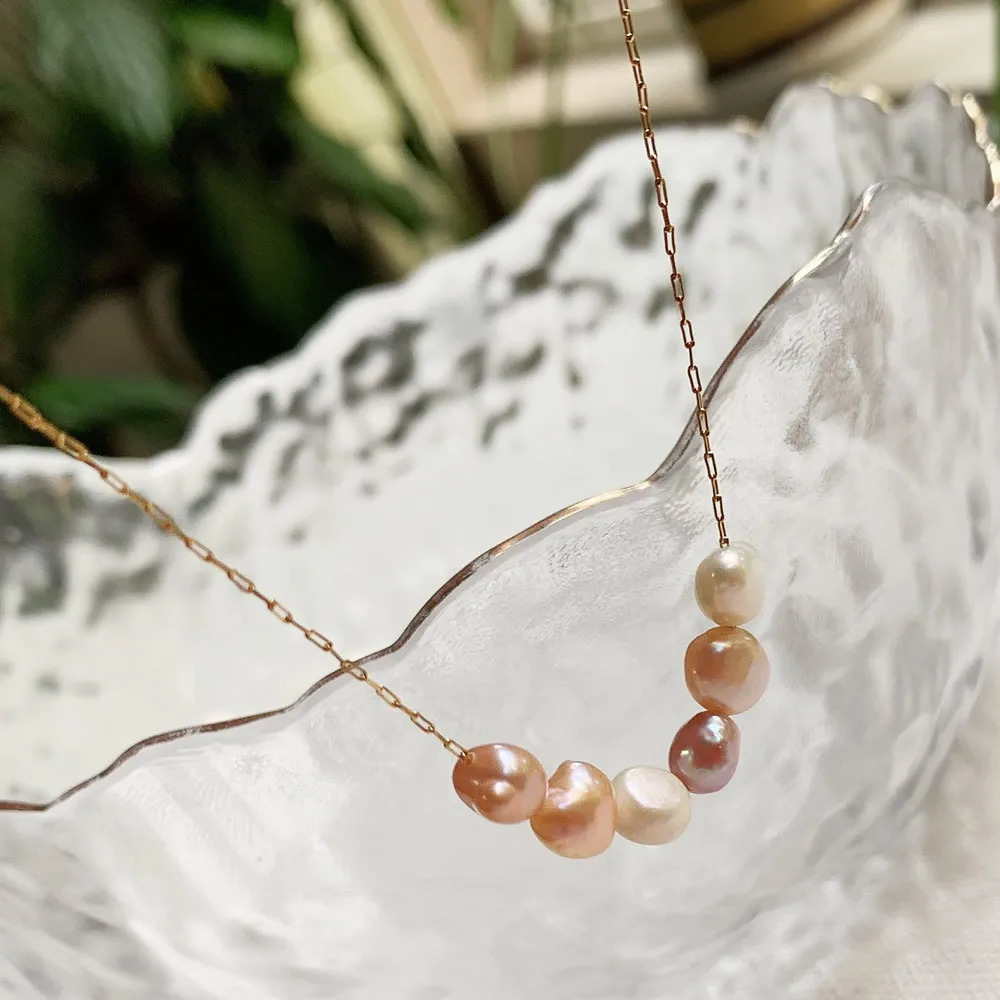 Mixed Color Natural Freshwater Pearl Necklace for Women Wedding Gifts Irregular Baroque Stainless Steel Chain Choker Minimalist 251223